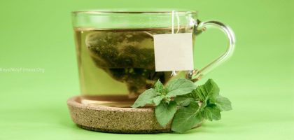 clear glass mug with green leaves
